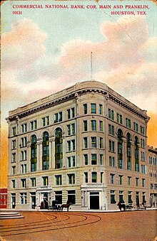 Old postcard of Commercial National Bank Building in Houston