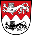 Stadt Schillingsfürst Geteilt durch drei Spitzen in Rot und Silber; oben ein silberner, unten ein schwarzer hersehender Löwe (Leopard) mit eingeschlagenem Schweif.