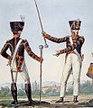 Drum majors, with ceremonial maces (light infantry, in Imperial livery)