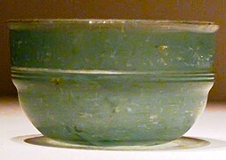 Green Roman glass cup unearthed from an Eastern Han dynasty (25–220 CE) tomb, Guangxi, southern China