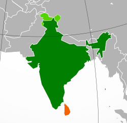 Map indicating locations of India and Sri Lanka