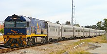 The Indian Pacific passenger train being hauled by an NR class diesel-electric locomotive
