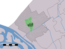 The village (dark green) and the statistical district (light green) of Naaldwijk in the municipality of Westland.