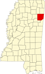 Map of Mississippi highlighting Monroe County