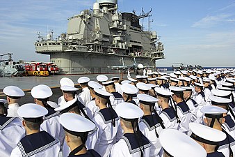 Russian sailors lined up on the flight deck, November 2016