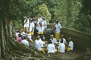 Galungan, a Balinese holiday celebrating the victory of dharma over adharma in Besakih temple complex in Karangasem, Bali, Indonesia