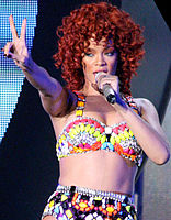 Singer Rihanna using the V sign, 2011