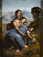 Painting of two women with a child and a lamb