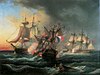 Battle between the French warship Droits de l'Homme and the frigates HMS Amazon and Indefatigable, 13 & 14 January 1797, by Leopold Le Guen