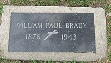 Colour photograph of Brady's headstone