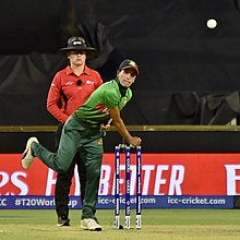 Salma bowling for Bangladesh during the 2020 ICC Women's T20 World Cup