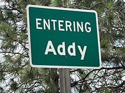 Addy entering sign looking south from U.S. 395
