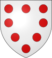 Argent, eight torteaux (roundels gules) in orle; alternatively an orle of eight torteaux