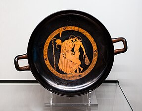 Pottery art by Brygos Painter. Attic kylix. Around 485 BCE - 480 BCE. Ashmolean Museum