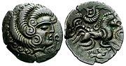Gaul, Curiosolites coin showing stylized head and horse (c. 100–50 BC)