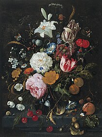 Flowers in a glass Vase with Fruit, 1665, Thyssen-Bornemisza Museum, Madrid.