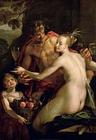 Bacchus, Ceres and Amor (Sine Cerere et Baccho friget Venus), c. 1600, by Hans von Aachen