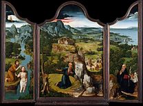 The Penitence of Saint Jerome, c. 1512–15, triptych, oil on wood, 117.5 × 81.3 cm (46.5 × 31.9 in), each wing 120.7 × 35.6 cm (47.5 × 14 in), Metropolitan Museum of Art, New York