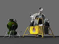 A CGI image of the Apollo LM and Soviet Lk landers
