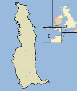 Map of Lundy with inset maps of British Isles and Bristol Channel