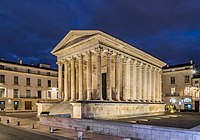 The Maison Carrée at Nîmes (France), from 16 BCE, a typical Roman temple, is a Corinthian hexaystyle pseudoperipteros.