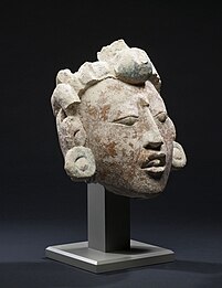Stucco head of the Maya maize god from Campeche, Mexico, 550–850 AD