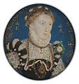 Miniature of Elizabeth I, 1572, National Portrait Gallery, London. Hilliard's earliest miniature of Elizabeth, executed when she was 38 years old.
