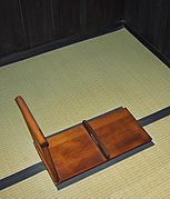 Wooden lid covering the Meiji Era squat toilet of a wealthy Japanese near Nakatsugawa