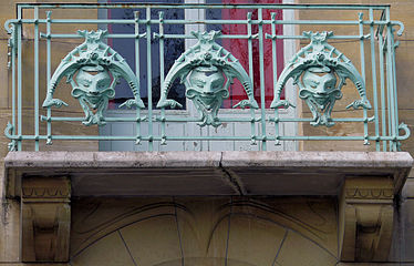 Functional elements transformed into ornament – Pins on the jointings of a balcony of the Castel Béranger (Rue Jean-de-La-Fontaine no. 14, Paris, by Hector Guimard (1895–1898)