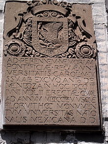 Plaque relative to the Royal and Pontifical University of Mexico