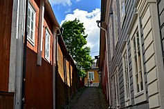 A sloping alley in the old town of Porvoo, Finland