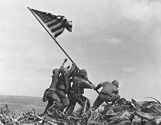 Raising the Flag on Iwo Jima by Joe Rosenthal retouched 2