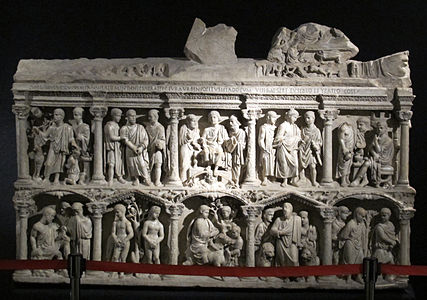 Roman Composite columns on the Sarcophagus of Junius Bassus, 359, marble, treasury of St. Peter's Basilica, Rome[5]