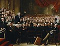 Image 7 Anti-Slavery Society Painting by Benjamin Haydon Benjamin Haydon's painting of Thomas Clarkson addressing the 1840 Anti-Slavery Convention, held by the Anti-Slavery Society at Exeter Hall in London. The organisation was the second to bear that name and was dedicated to the abolishment of slavery worldwide. It continues to function today as Anti-Slavery International. More featured pictures