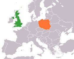 Map indicating locations of United Kingdom and Poland