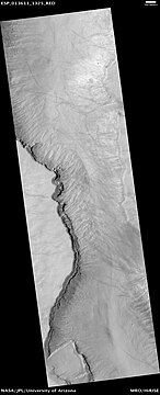 Layers in west slope of Asimov Crater, as seen by HiRISE.