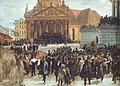 Adolph Menzels Revolutionsgemälde Aufbahrung der Märzgefallenen aus dem Jahr 1848