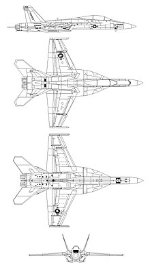 4-view line drawing of the Boeing EA-18G Growler