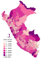 Confirmed cases of COVID-19 per 100,000 inhabitants in Peru by province.