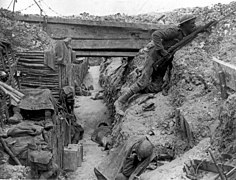 Von den Briten eingenommener deutscher Laufgraben während der Schlacht an der Somme, Juli 1916