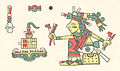 Cinteotl, dieu du maïs, devant le royaume des morts (Codex Fejérváry-Mayer, page 11)