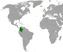 Map indicating locations of Colombia and Ireland