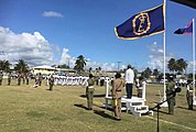 The Queen's personal flag flying at the Commonwealth Day parade in Belize City, 2019