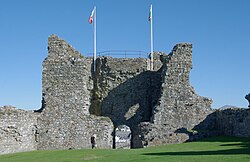The rear of the inner gatehouse. The base of the staircase is visible on the right.
