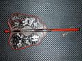 Antique Japanese (samurai) gunbai war fan. Wood and lacquer with shell inlay.