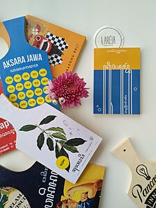 Contemporary merchandise with design elements containing Javanese script
