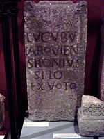 Votive inscription to Lug (from Sinagogas town, Lugo, Galicia): LUCOUBU ARQUIEN(obu) SILONIUS SILO EX VOTO