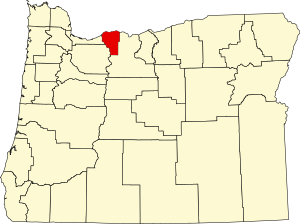 Map of Oregon highlighting Hood River County