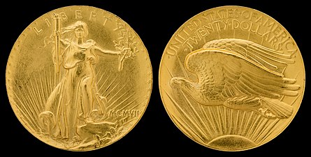 The 1907 Saint-Gaudens double eagle portraying Liberty is based on his statue of Victory.