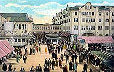 Street scene of Ocean Grove from atop of the North End Hotel from the early 20th century